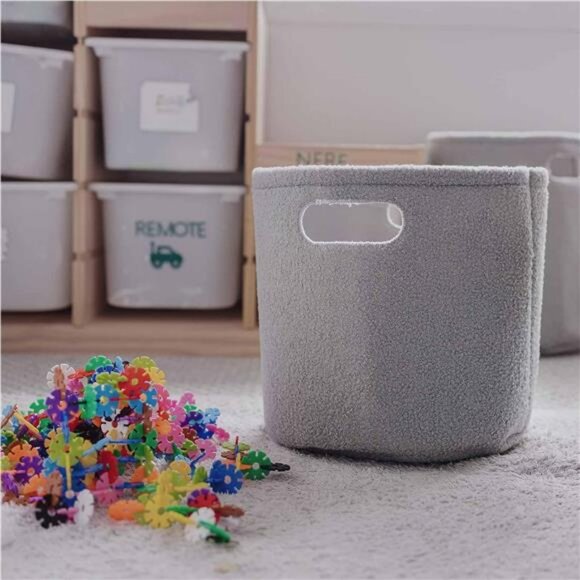 Round storage basket for toys clothes nursery hamper soft fabric kids room bin - Picture 2 of 8